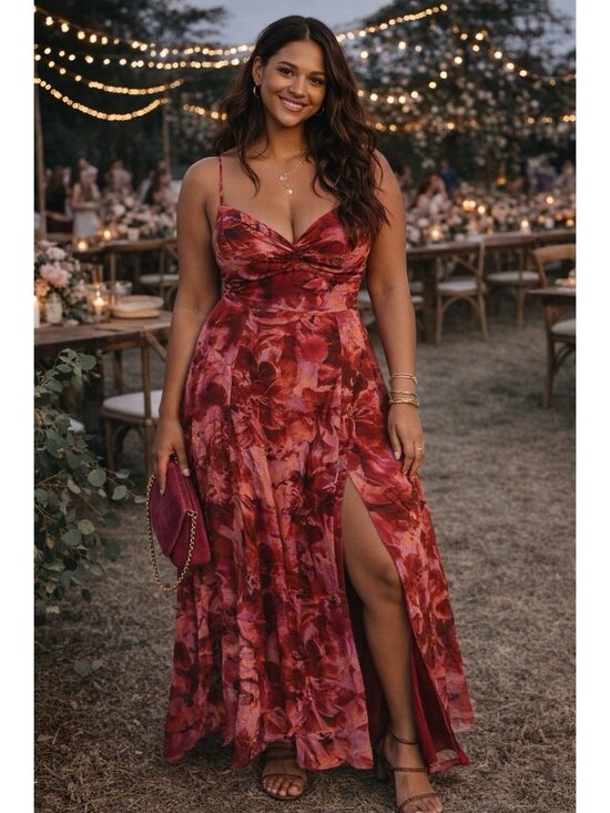 Lulus Dresses & Skirts - Lulus Beautiful Soul Maxi Dress XL Burgundy Red Floral Twist Front Romantic Gown